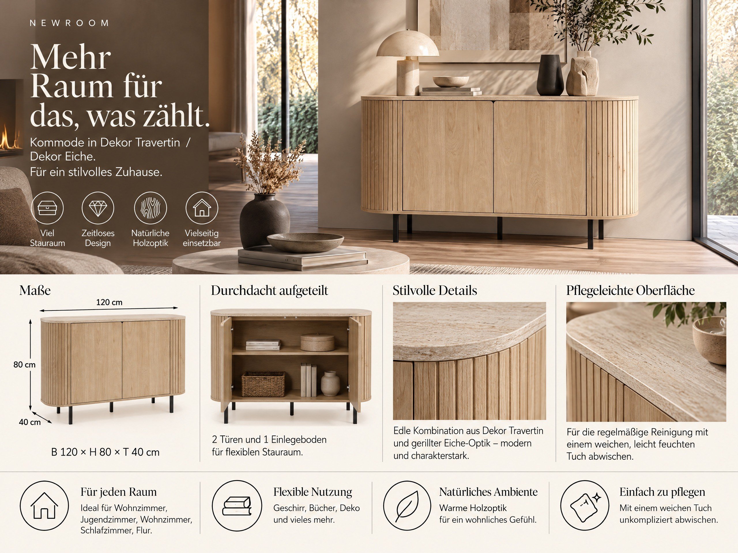 Norela.one Kommode in Dekor Travertin, Produktinfo