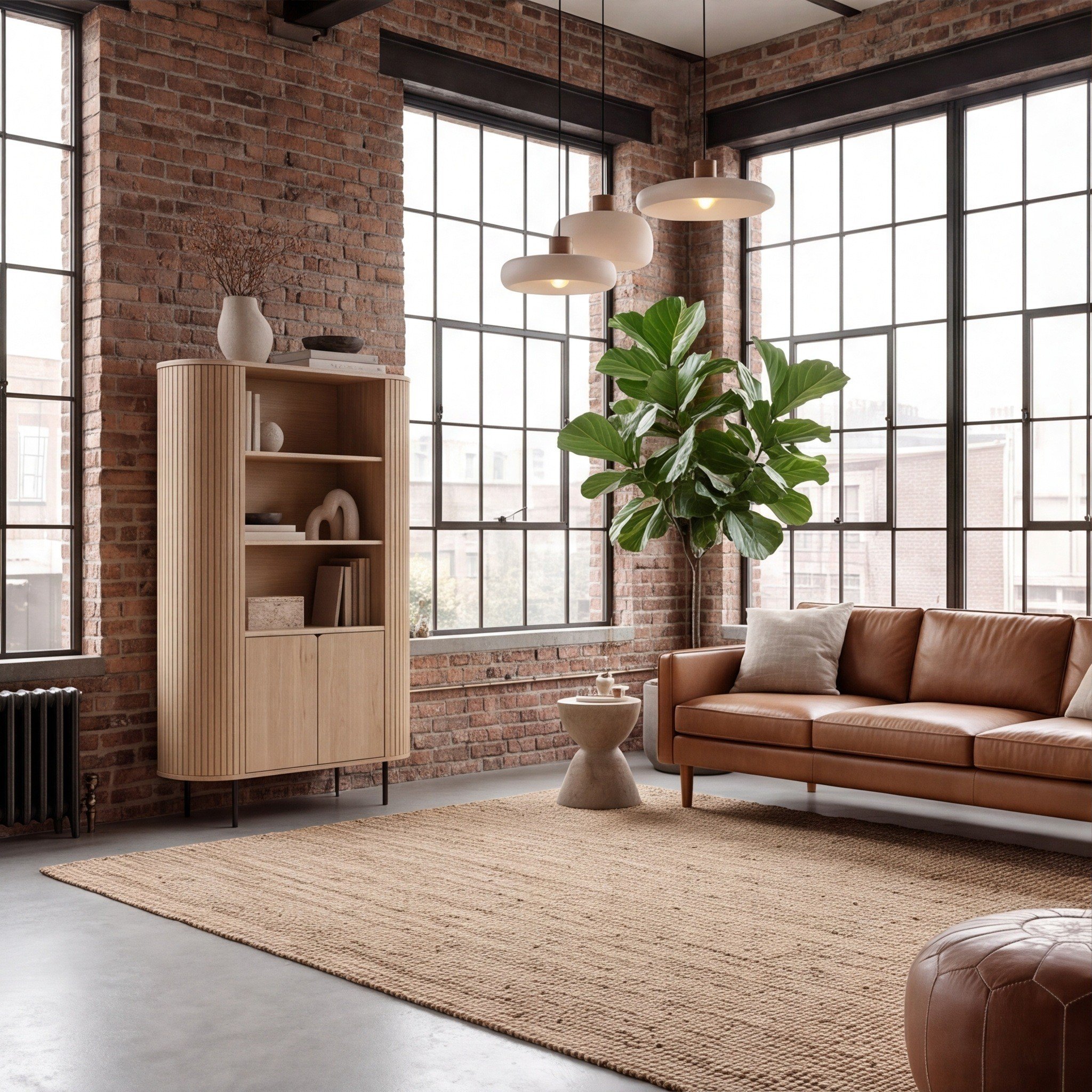 Norela.four Highboard Eiche mit Travertin-Optik, im Wohnzimmer