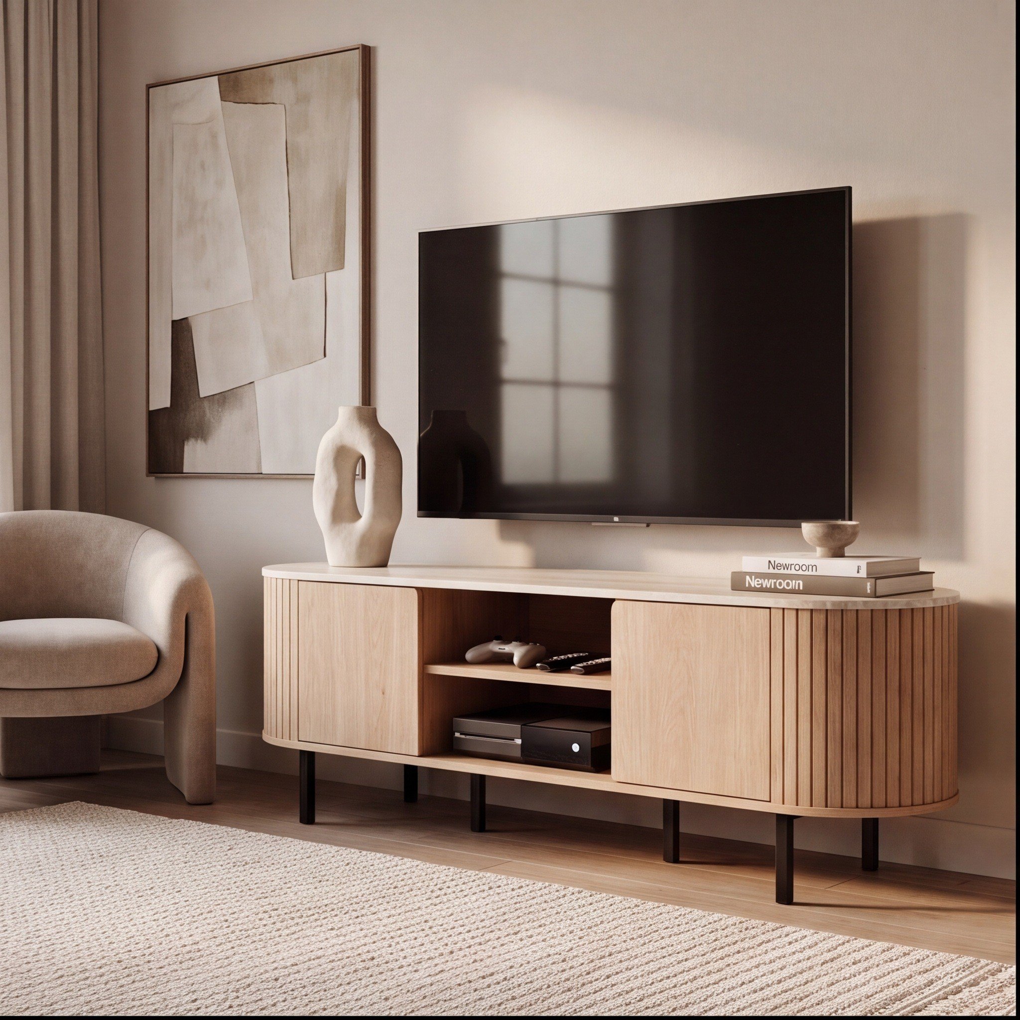 Norela.five TV-Board in Eiche-Dekor mit Travertin-Optik, im Wohnzimmer