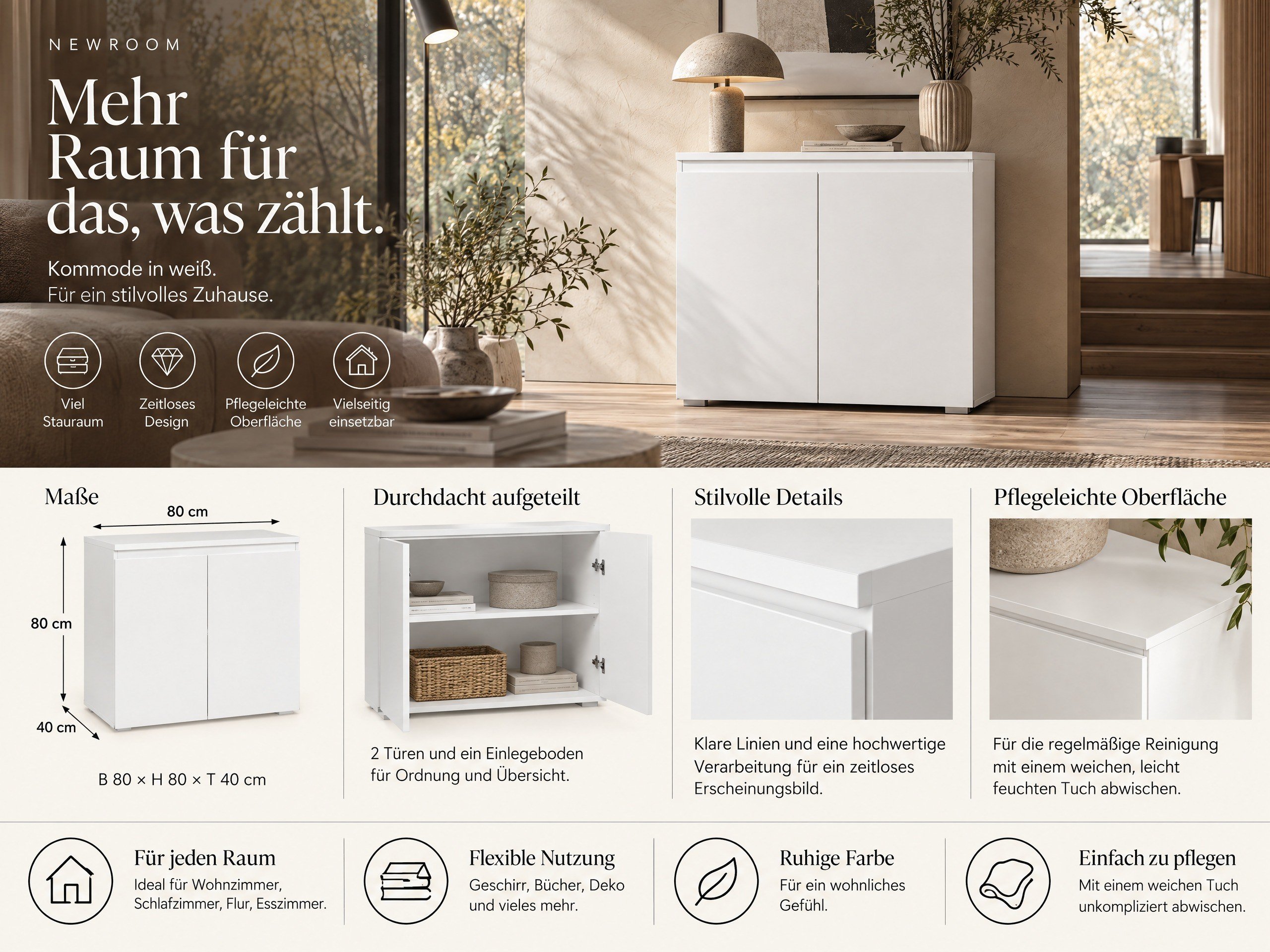 Nikita.one Kommode weiß mit 2 Türen, Produktinfo