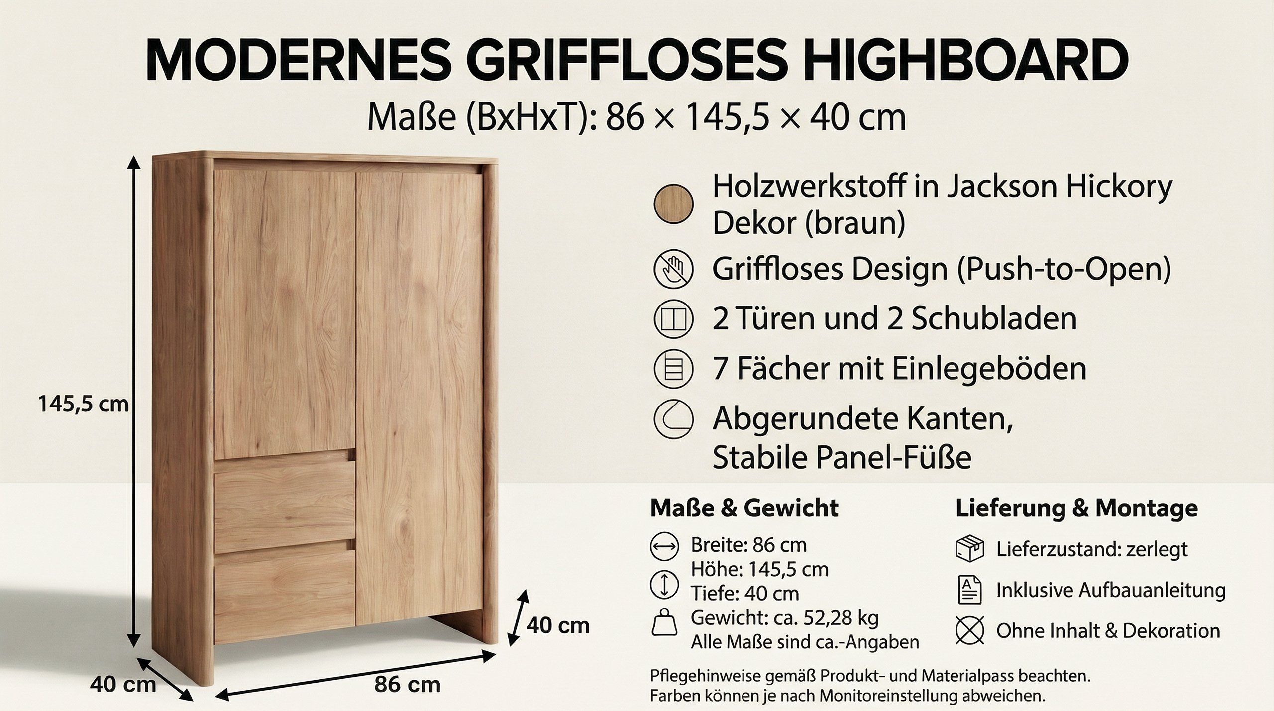 Genf Highboard Wildeiche Braun (Jackson Hickory)