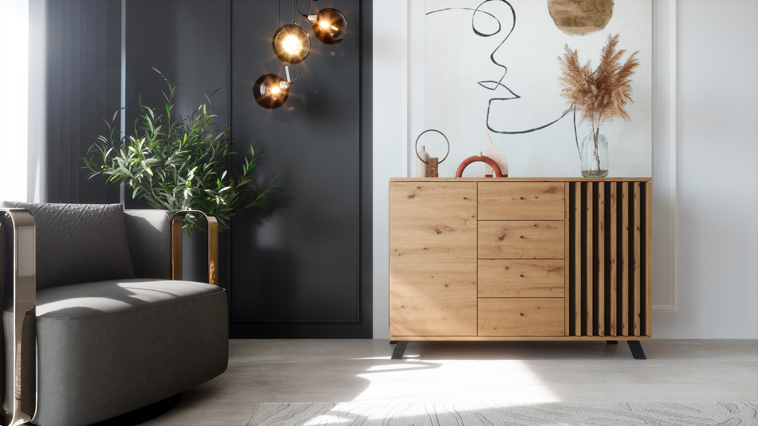 Kommode Barea Wildeiche/Anthrazit