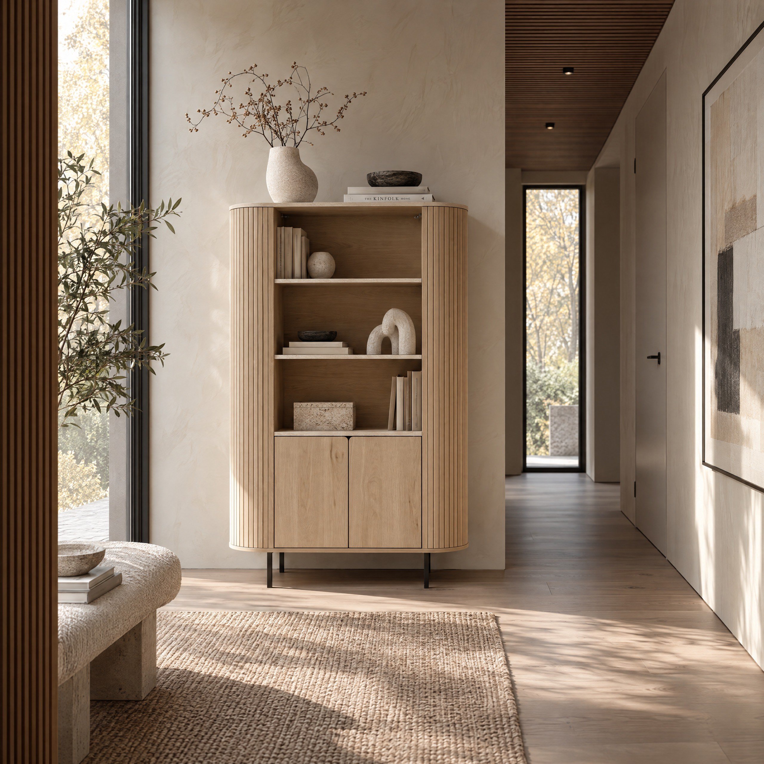 Norela.four Highboard Eiche mit Travertin-Optik, im Flur