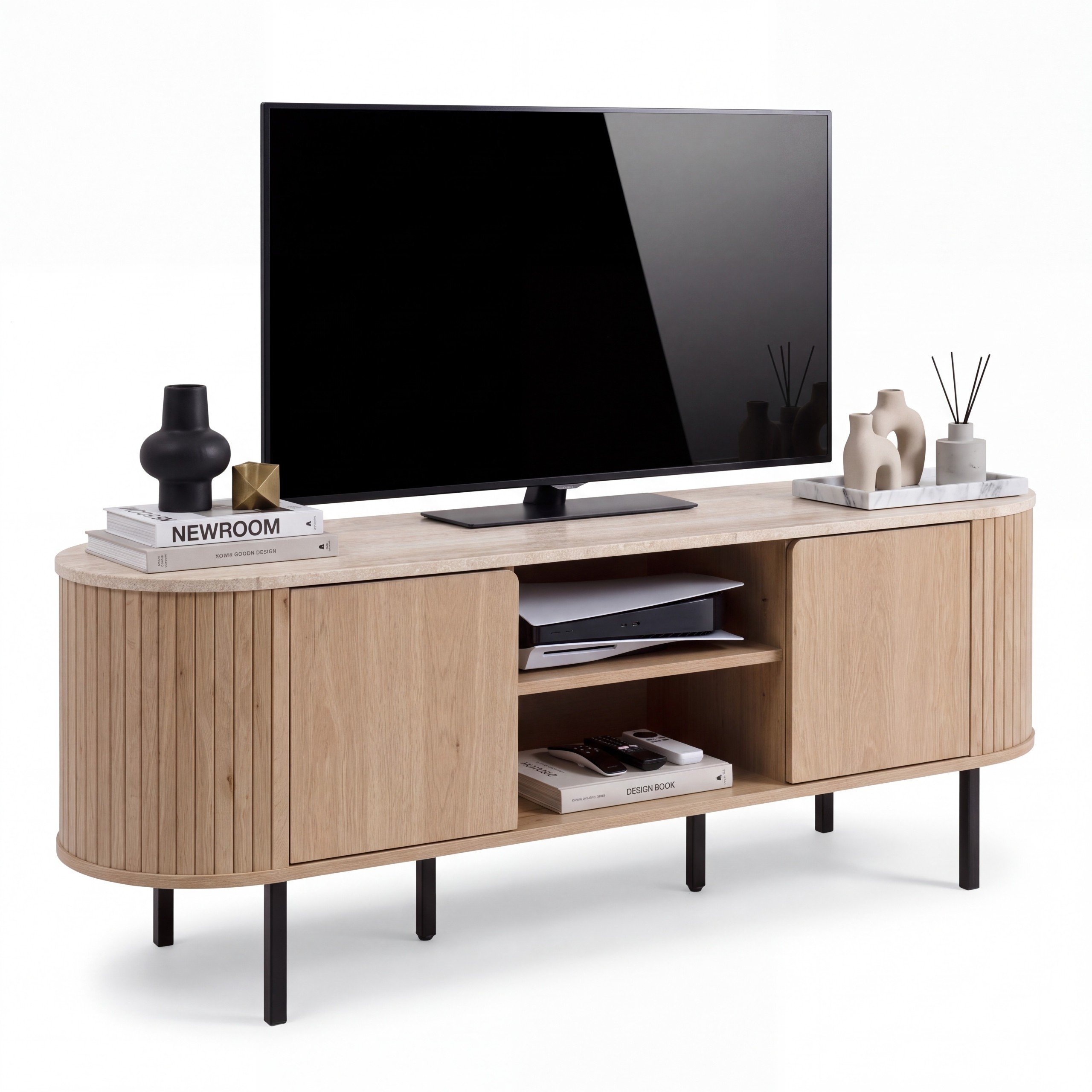 Norela.five TV-Board in Eiche-Dekor mit Travertin-Optik