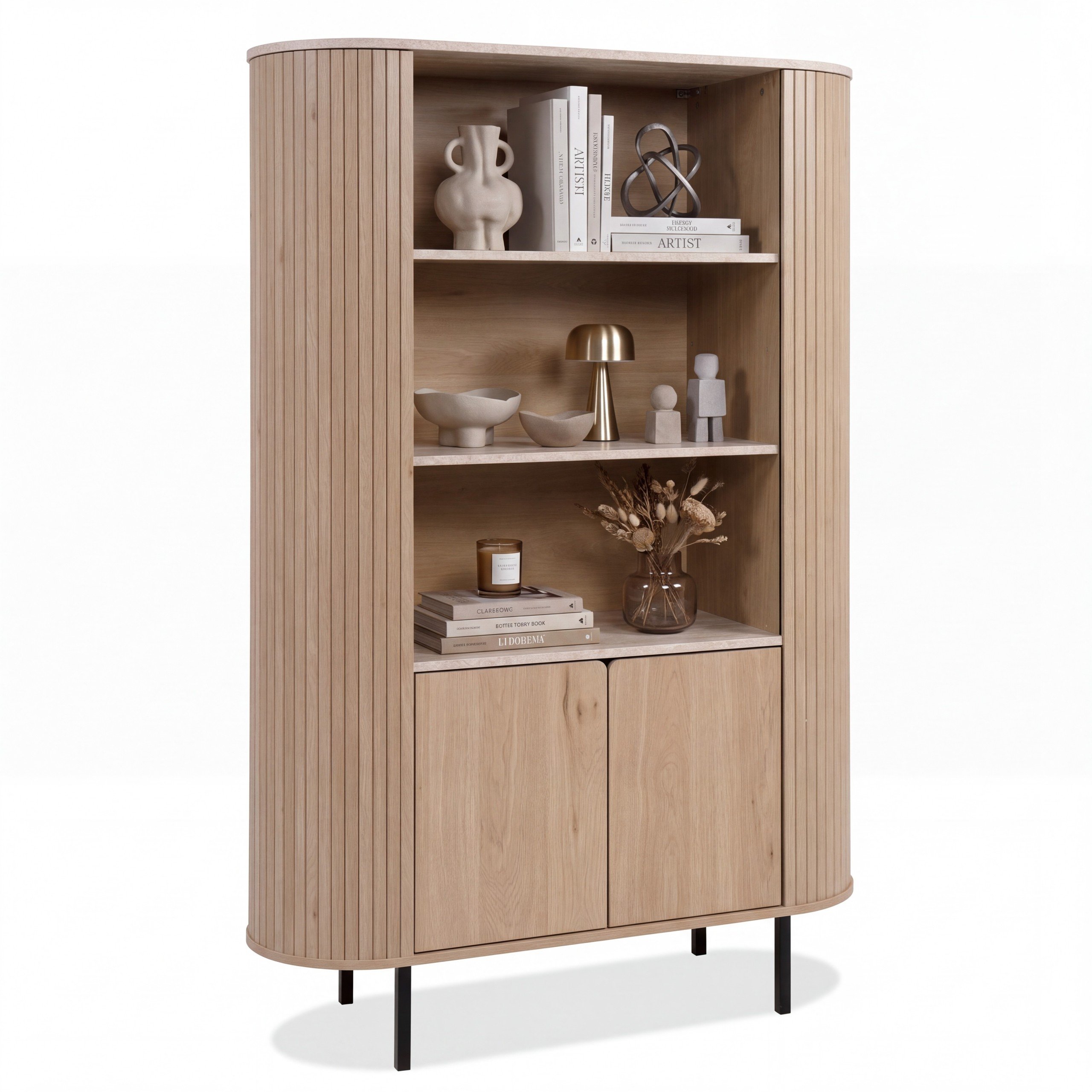 Norela.four Highboard Eiche mit Travertin-Optik