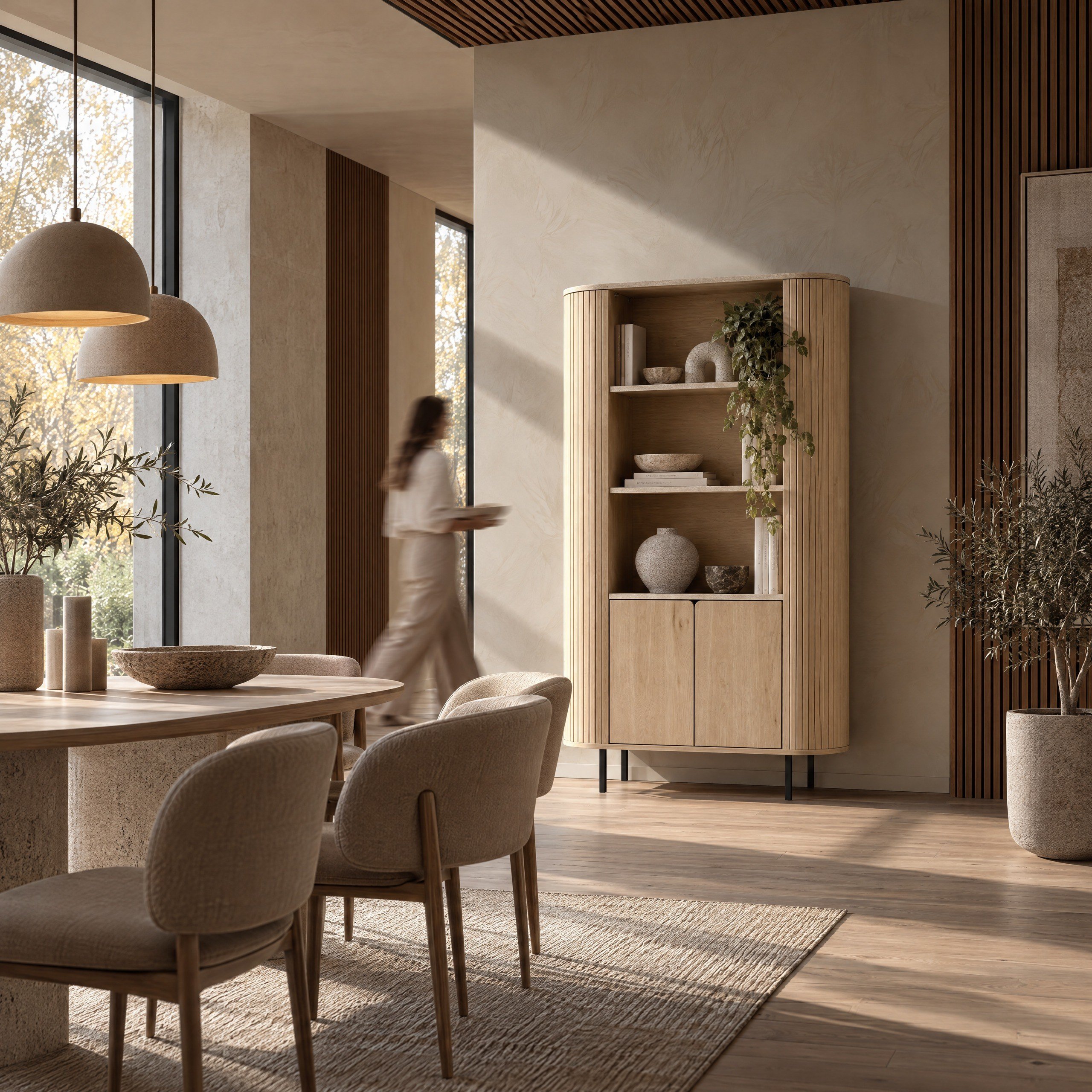 Norela.four Highboard Eiche mit Travertin-Optik, im Esszimmer